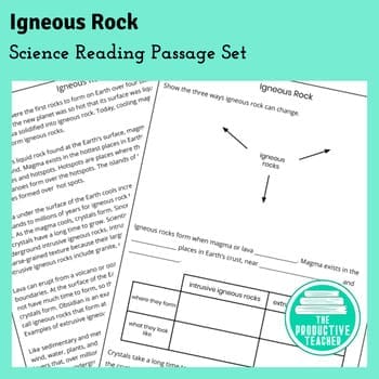 igneous rock reading passage  to increase learning in the classroom