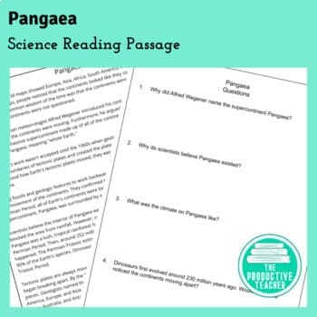 Pangaea science reading passage  to increase learning in the classroom