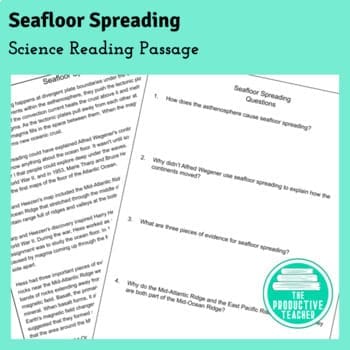 seafloor spreading science reading passage  to increase learning in the classroom