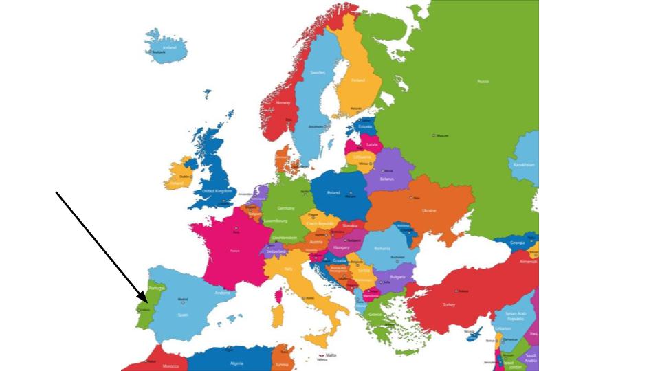Portugal on a map of Europe