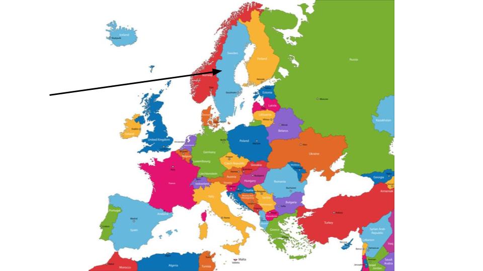 Sweden on a map of Europe