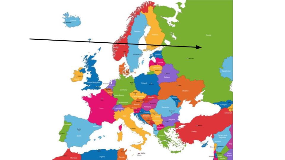 Russia on a map of Europe