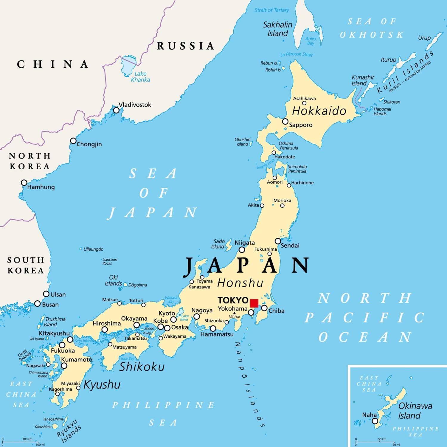 Hokkaido on map of Japan