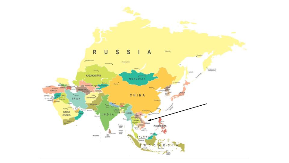 Vietnam on a map of Asia