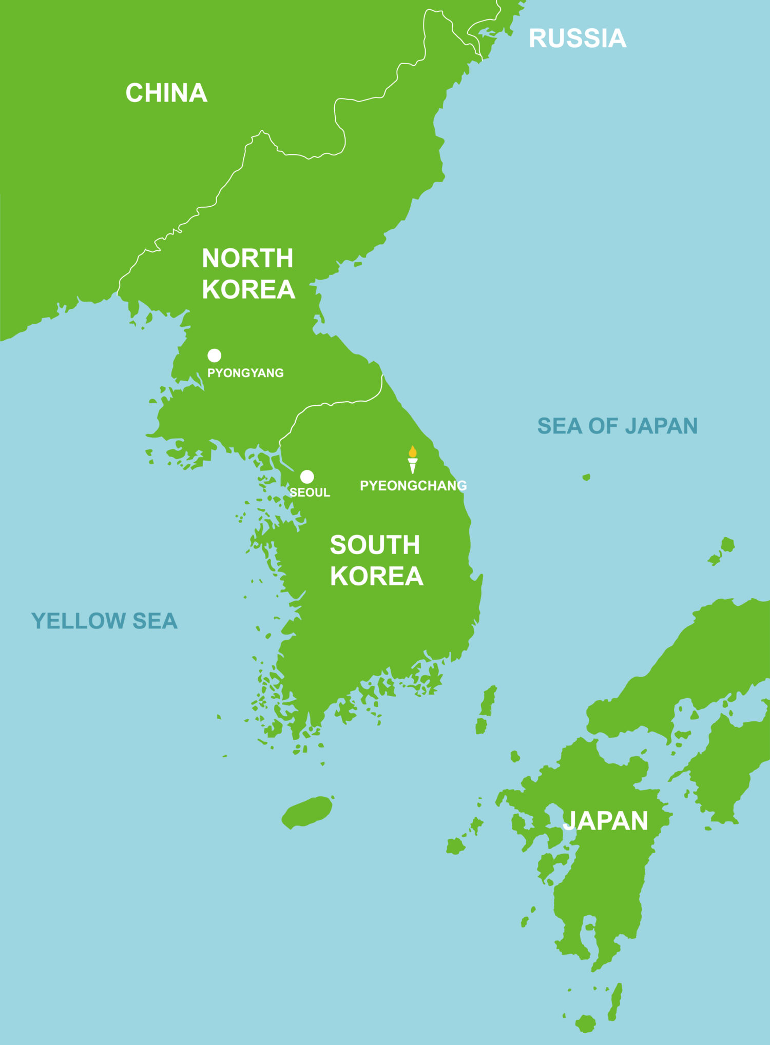 map of North Korea and South Korea