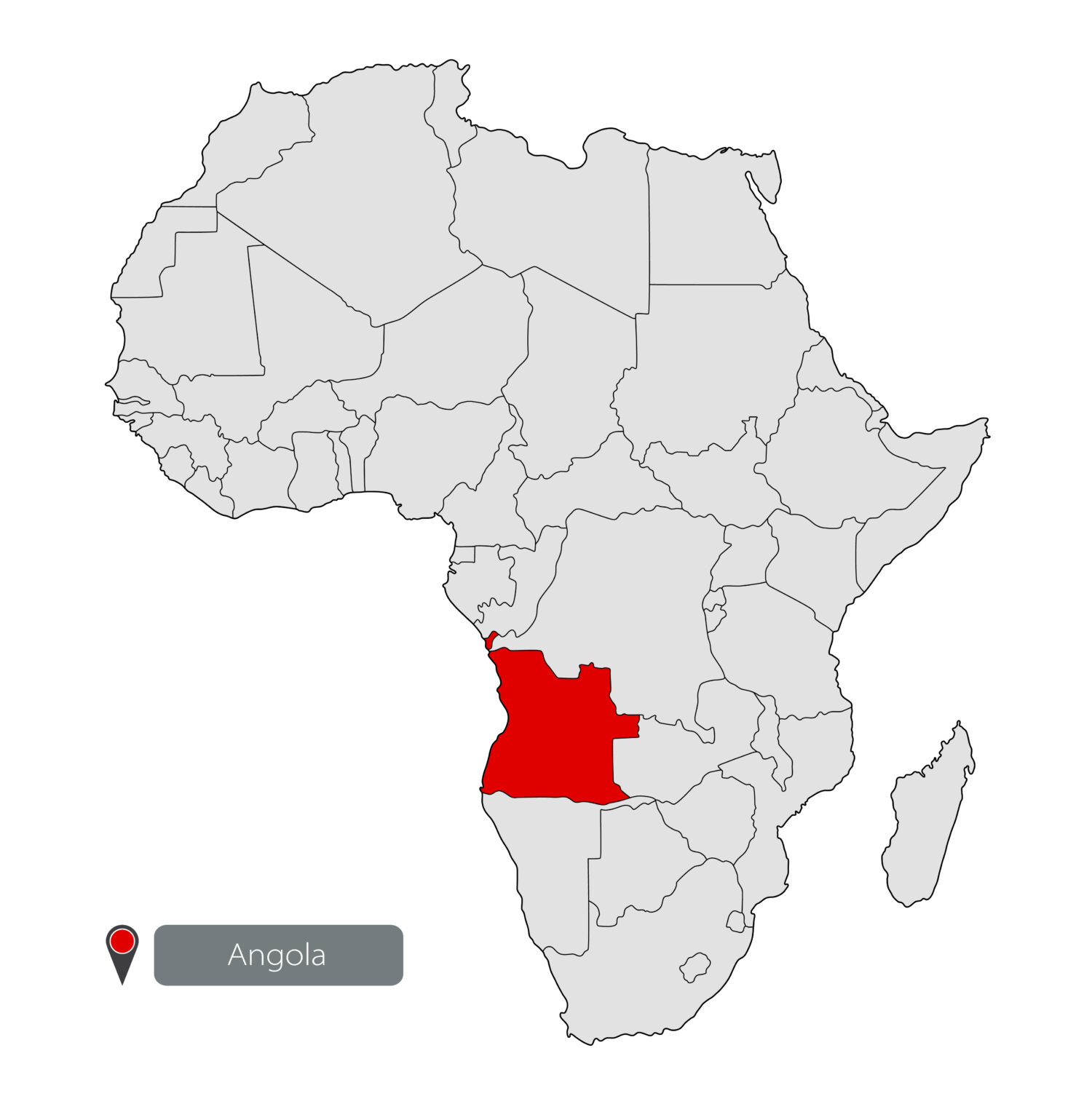 Angola on a map of Africa