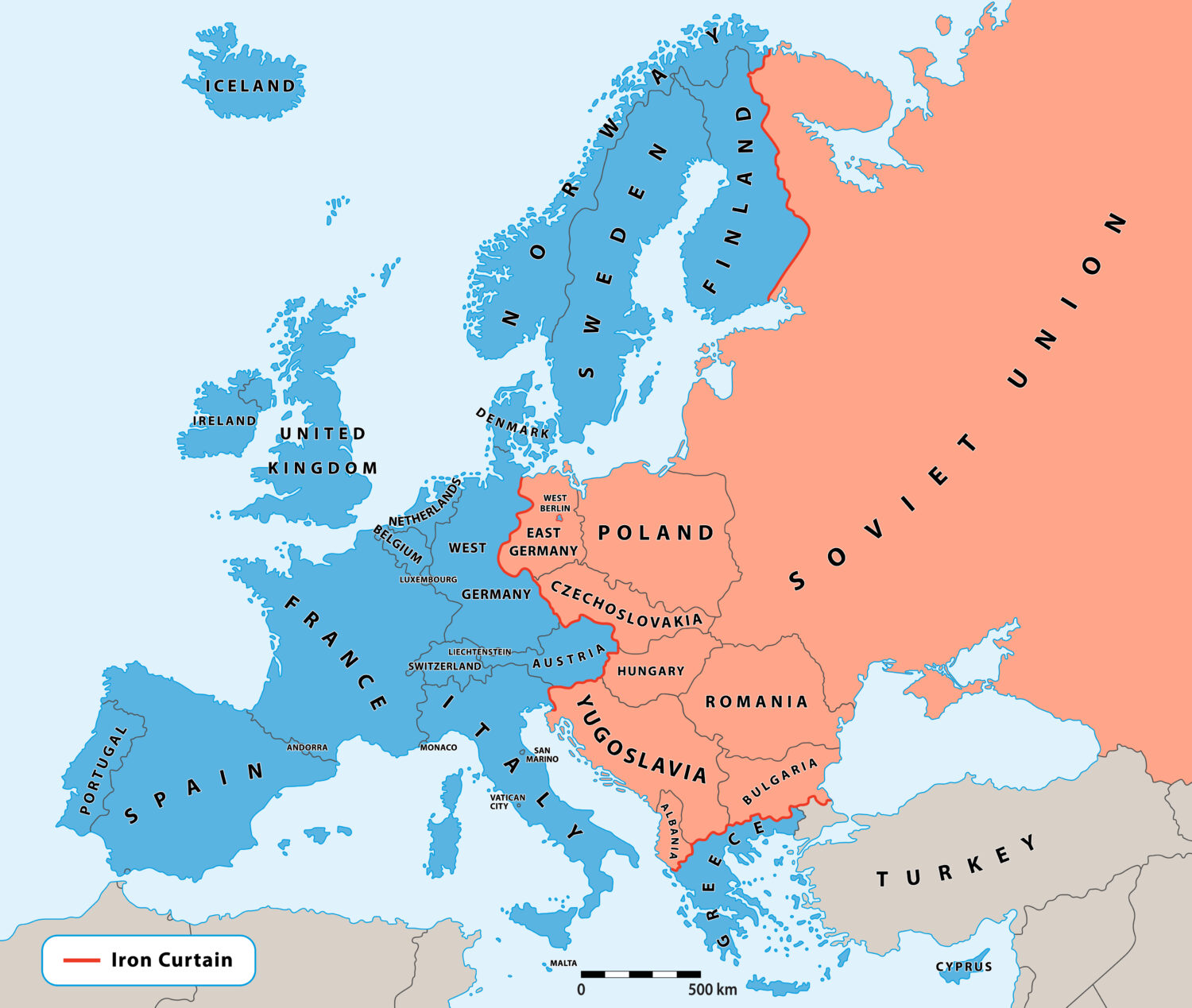 map of Europe during the Cold War
