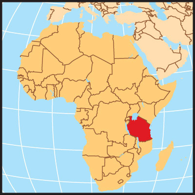 Tanzania on a map of Africa