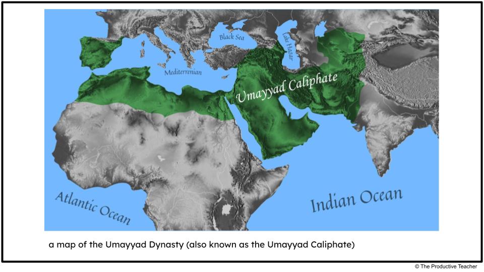 map of the Umayyad Dynasty for Developments in Dar al-Islam from 1200 to 1450 unit of AP World History