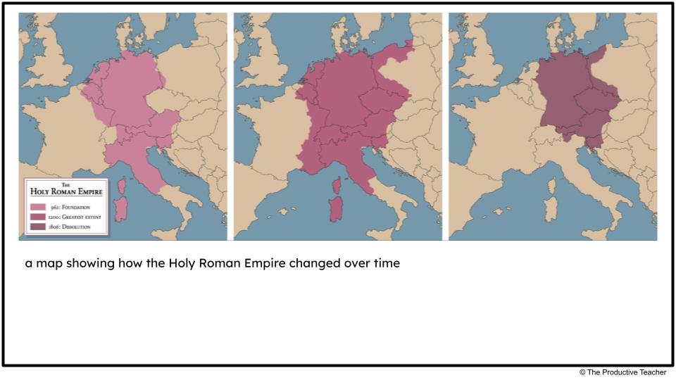 map of Holy Roman Empire for Developments in Europe from 1200 to 1450 for AP World History