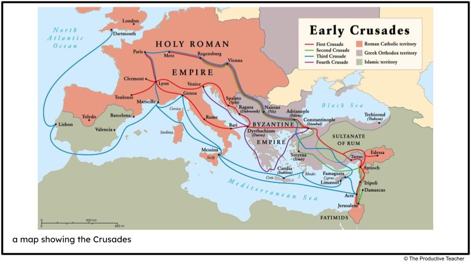 map of the Crusades for Developments in Europe from 1200 to 1450 for AP World History