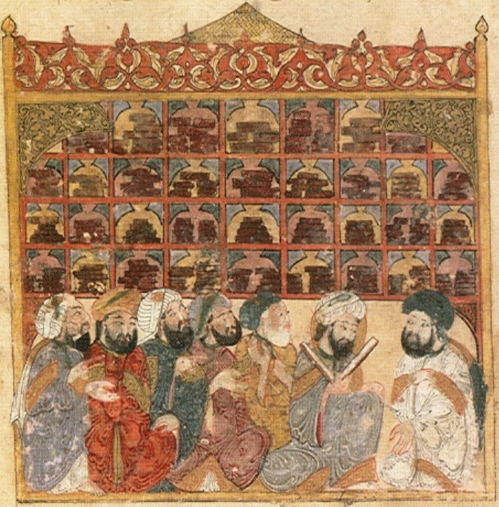a painting of Abbasid scholars studying