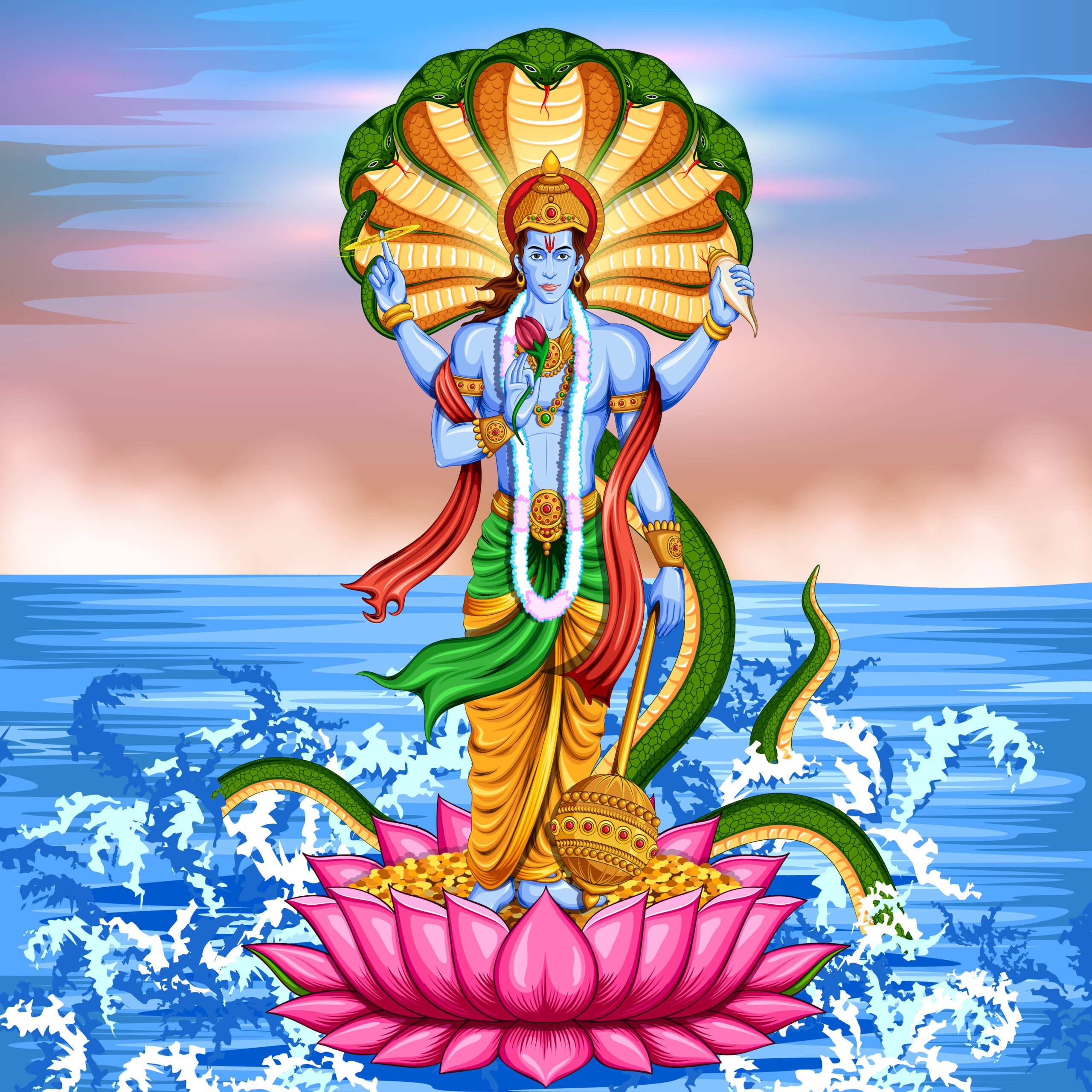 an illustration of Lord Vishnu, one of the gods in the Bhakti Movement